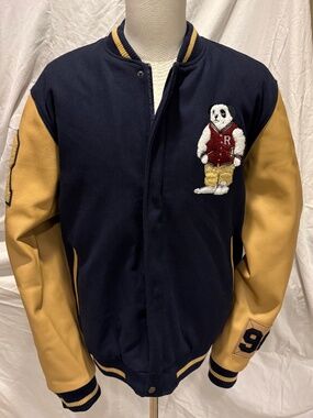 Robert Phillipe Panda Varsity Jacket - Navy/Mustard - Size 2XL